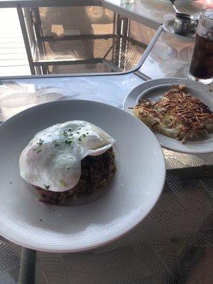 Homemade corned beef hash with eggs