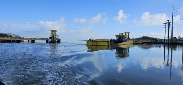 The swing bridge in Port Isabella a beautiful day