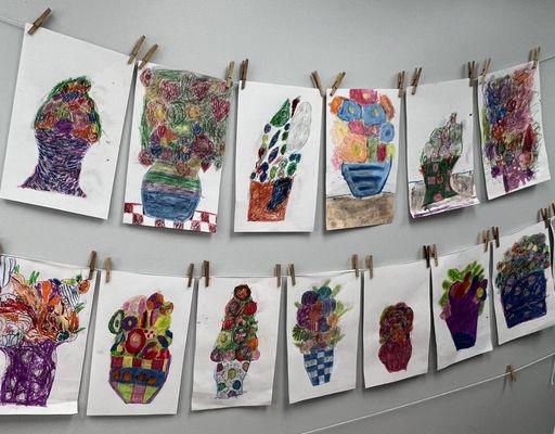 Take home artworks created by kiddos attending Spring Break Camp!