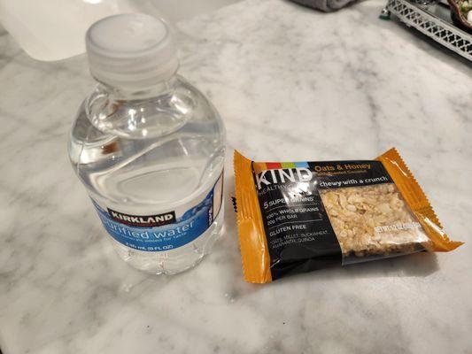 My snack and water they offered at end