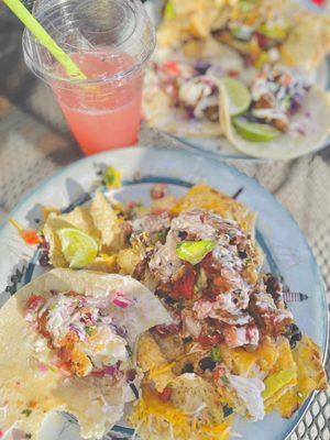 Fish taco and veggie nachos