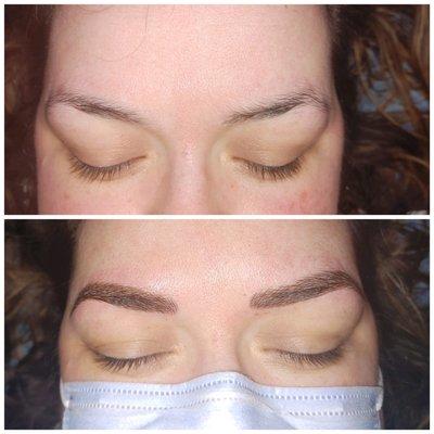 Before & after (front view) my microblading appointment with Frankie