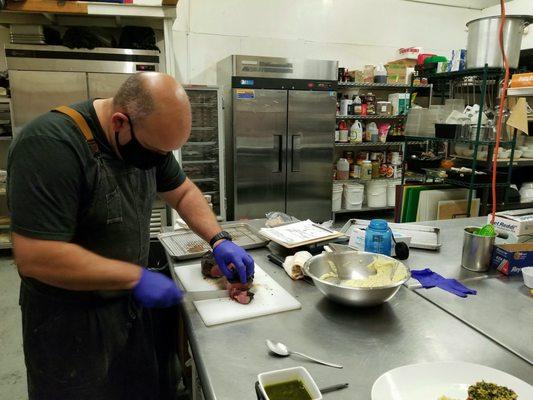 Chef prepping in the kitchen