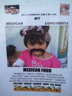 Menu aka Picture of a little girl with a mustache