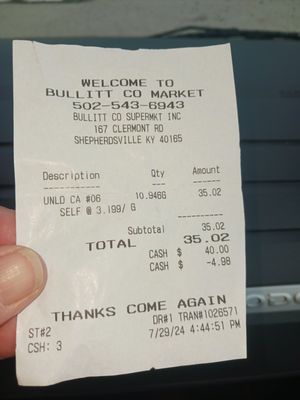 Fuel receipt to replace gas