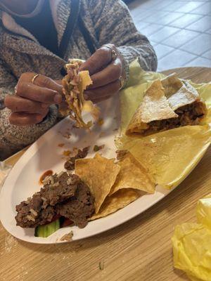 this is the type of meat you receive what is this big pieces of meat it took the whole burrito space it looked like pieces of burgermeat