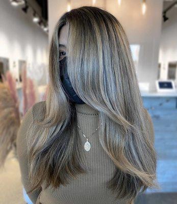 Balayage with lowlights & haircut by Kaylee