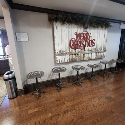 Beautiful and comfortable waiting room, and beautifully decorated for the Christmas season