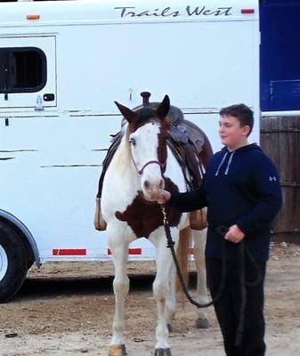 Garrett taking Pocco for a walk.