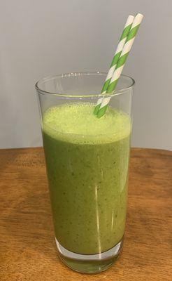 Spinach pineapple smoothie, a healthy treat. Well balanced flavors. A favorite after gym workouts.