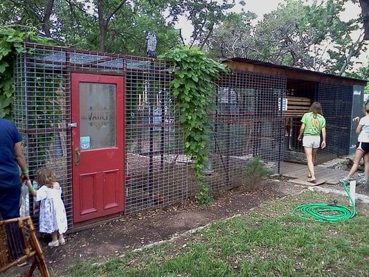 Bank vault chicken run door, from the 2012 Funky Chicken Coop Tour