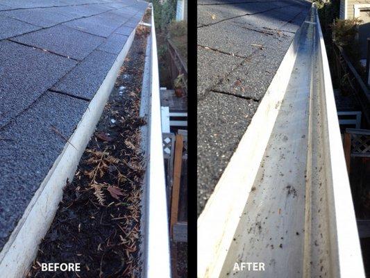 Before and after Gutter Cleaning