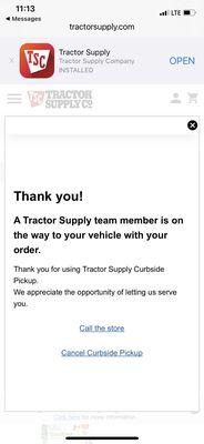 Using curbside pick up today via my text/email order confirmation.