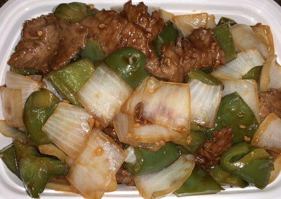 Beef with peppers and onions. Delicious!