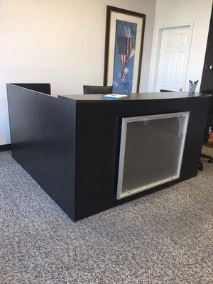 Espresso Reception Desk with Glass Accent