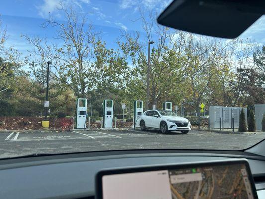 4 charging stations available at this location. Station 1 (left) is 50 & 150 kW, the other 3 are 150 kW CCS