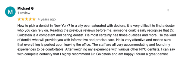 5 Star Patient Testimonials from our 35+ Years serving the UWS