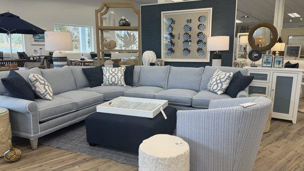 Rowe My Style II Sectional with sleeper; available in various  configurations, arm styles, leg styles, back cushions, and more.