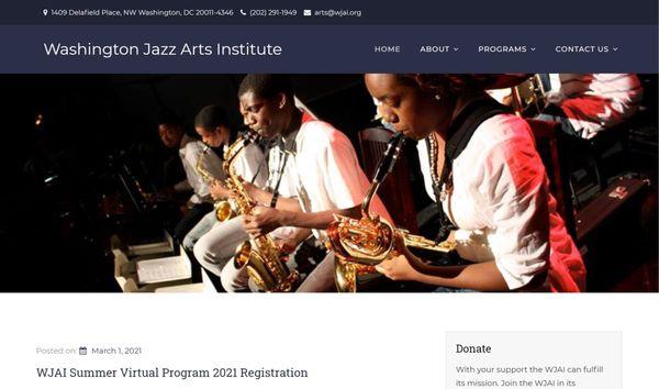 Screengrab for the website of the Washington Jazz Arts Institute