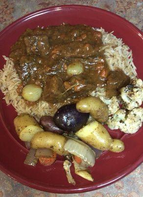 Veal Marengo over rice pilaf w/ roasted potatoes!