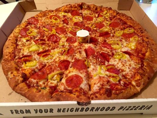 Large Pepperoni and Banana Pepper hand tossed