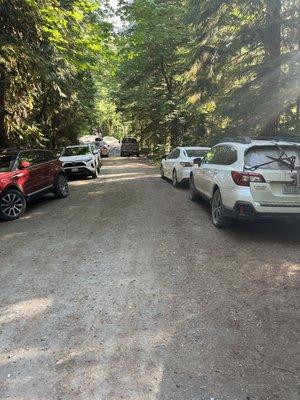 Parking along the side of the gravel road