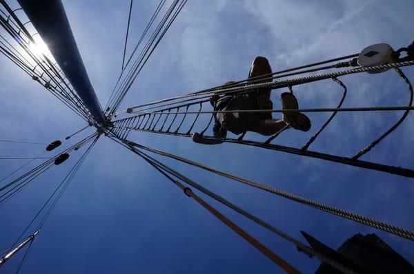 the crew working the sails