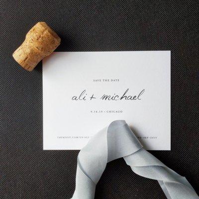 contemporary save the date design, digitally printed on cotton stock