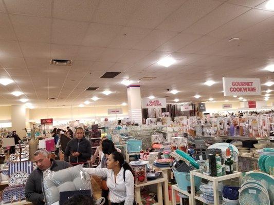 The super long line extending into the home goods section all the way to the back of the store