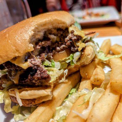 Lunch double burger with fries - this and another side (I got a salad) for $10