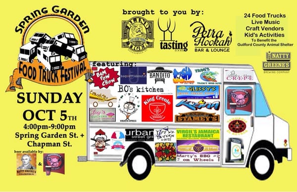 3rd Annual Spring Garden Food Truck Festival.  25 food trucks, live music, kids activities, craft vendors and more!