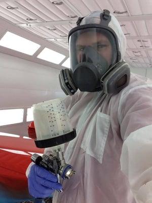 Ben hard at work in our brand new top of the line paint booth