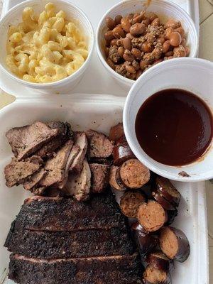 3 meat combo. Ribs, tri tip,and hot links.