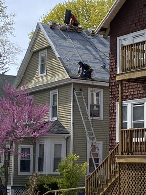 The guys from Long Roofing working on my roof