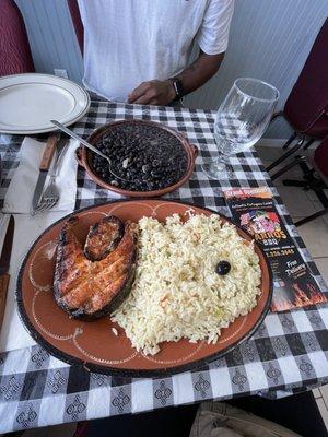 Grilled Salmon with Black beans & rice.