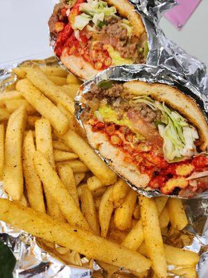 Saint's chopped cheese with hot cheetos