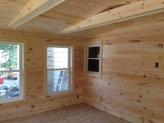 Knotty pine mudroom