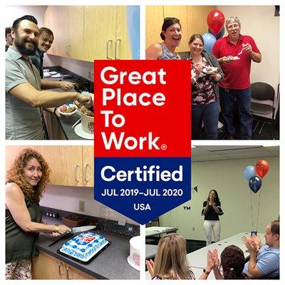 We're excited to announce we've recent;y been certified as a Great Place to Work!