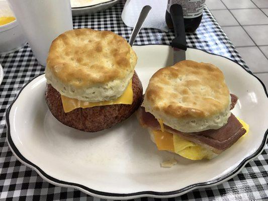 Bologna, Egg & Cheese and Country Ham, Egg & Cheese biscuits