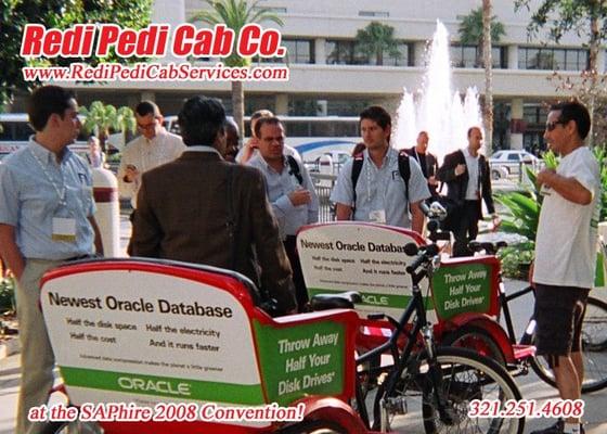 Oracle created a presence and was branded at the SAP Convention, SAPhire, with pedicabs at the Orange County Convention Center.