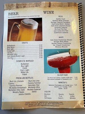 Beer - Wine - Menu