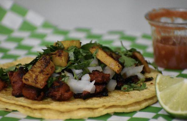 Tacos Al pastor with fresh pineapple!