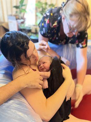 Heather helping with at-home water birth