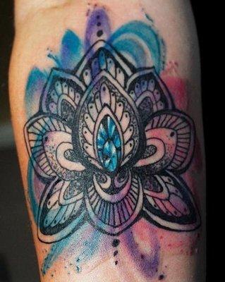 Lotus flower with my sons birth stone in the middle with water color