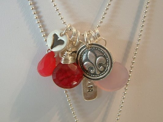 Fun handmade fine silver and natural gemstone charm necklaces for a pop of casual color.