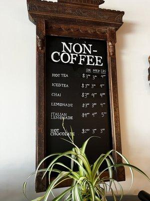 Non-coffee menu