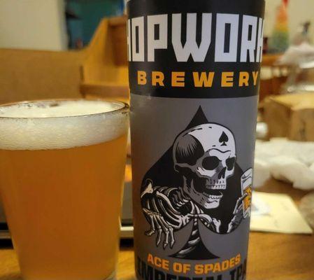 The Ace of Spades Imperial IPA from Hopworks Brewery.