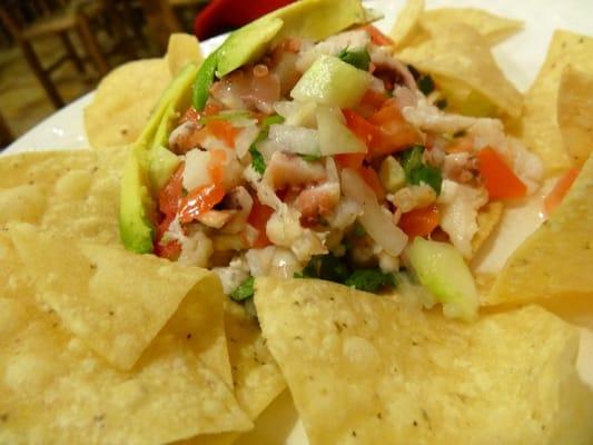 Seafood Tostada, actually bigger than it looks! very good. Photo by Harvey-Harv