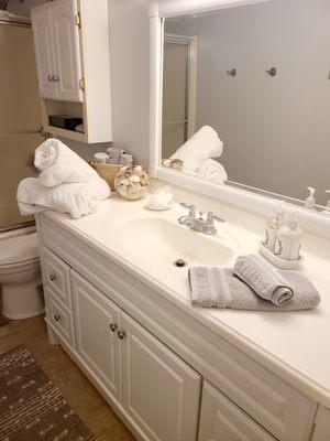 All bathrooms neatly staged for guests at vacation rentals