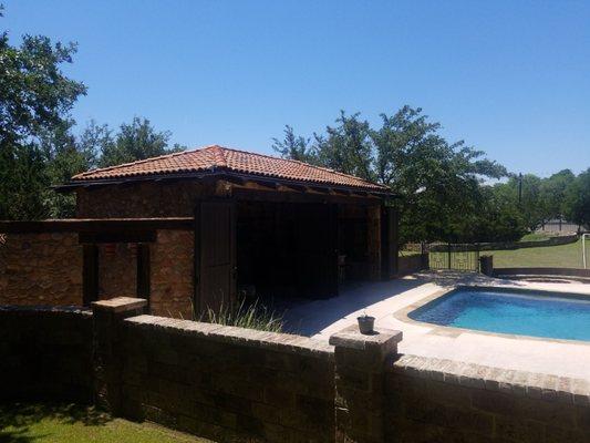 Spanish tile on pool cabana